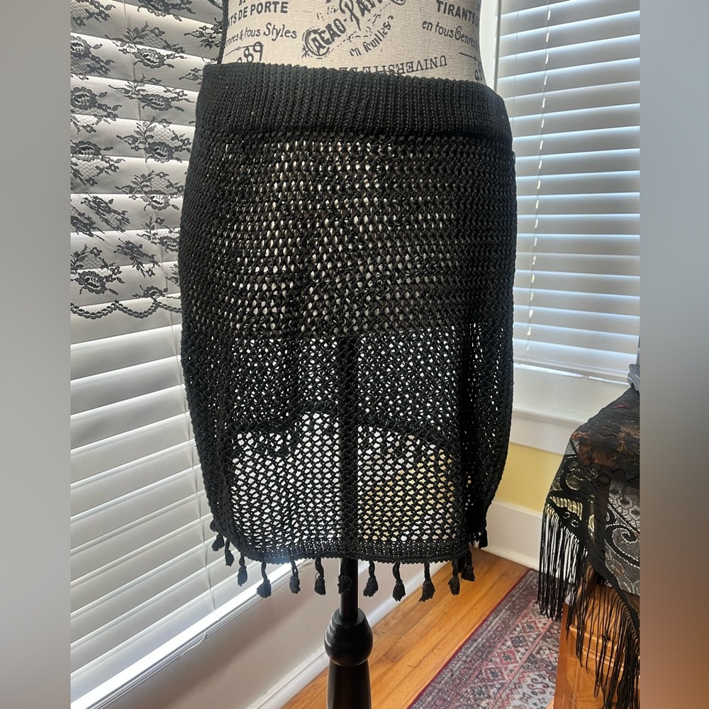 Black Crochet Tassel Skirt